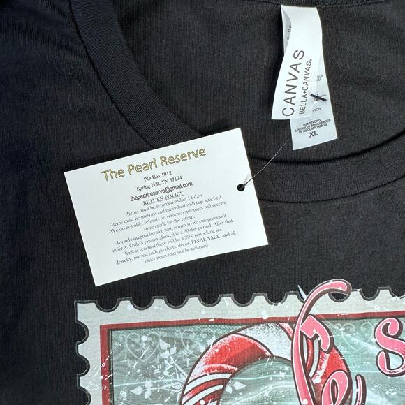 Christmas Holiday Old Time Stamp Graphic T Shirt Adult XL Black Short Sleeve - Picture 3 of 4